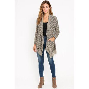 INC International Concepts Brown Tweed Fringe Open Cardigan Size Large